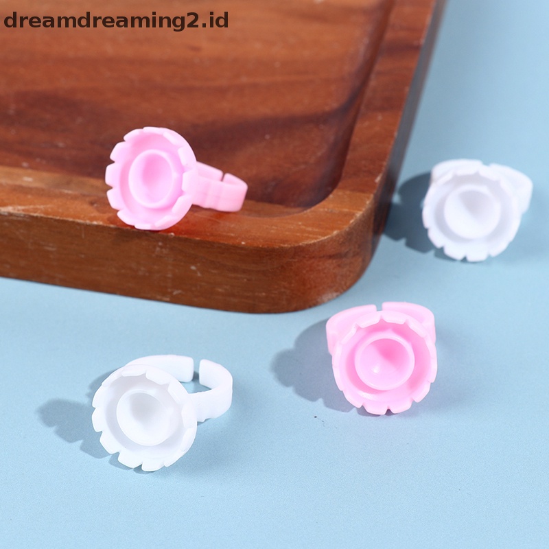 (drea) 100pcs Cincin Ekstensi Bulu Mata Sekali Pakai Lem Lash Fan Cup Finger Holder Fans//