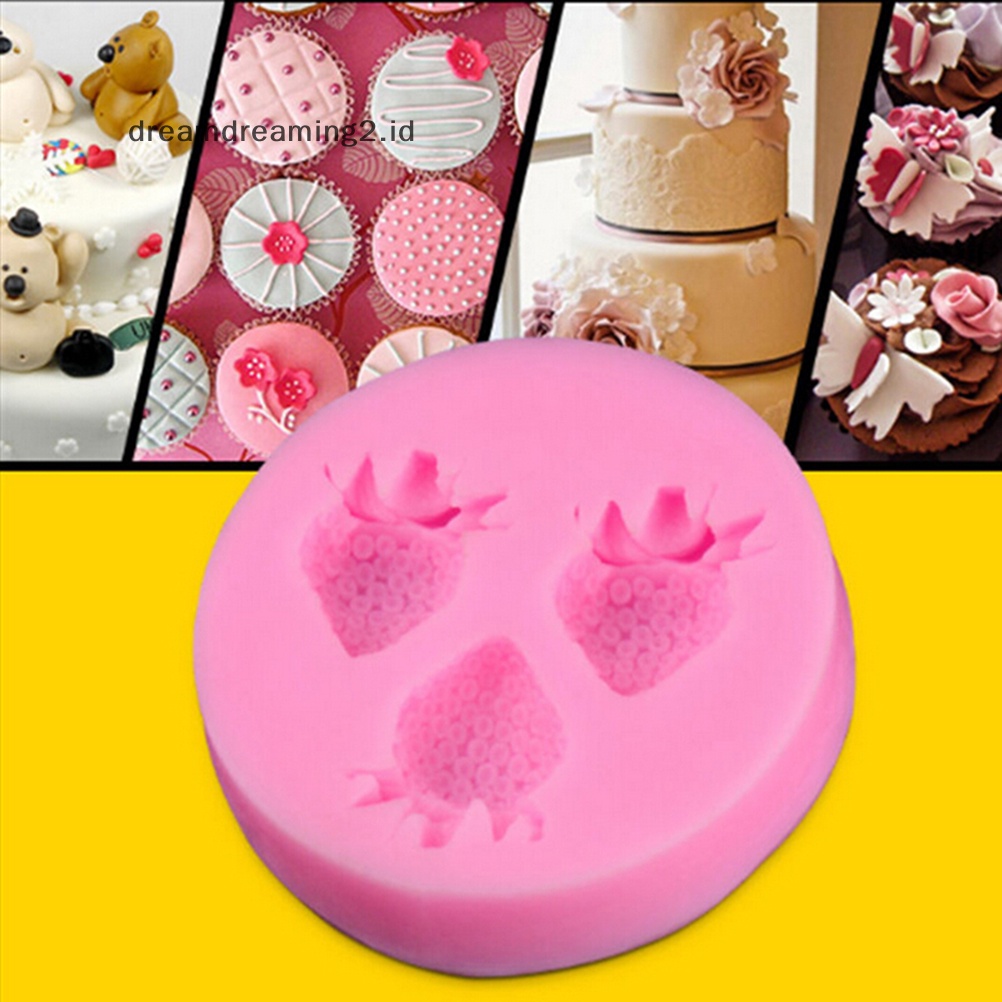 (drea) Cetakan Silikon Fondant Cake Coklat Decorag Baking Soap Mold Strawberry//