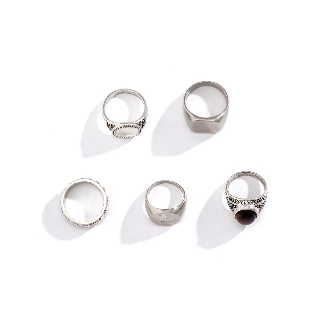 5 Pcs / set  Geometris Permata Pria Cincin Hip-Hop Pria Trendi Set Cincin Pria Keren