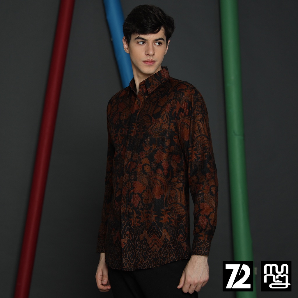 KEMEJA BATIK PRIA Dobby Lengan Panjang Slimfit Slim Fit Leandre Warna Hitam 723564 Cap 72 - Baju Kemeja Atasan Pakaian Setelan Batik Pria Cowok Laki Laki Remaja Keluarga Kantor Lengan Panjang Modern Slimfit Slim Fit Premium Kekinian