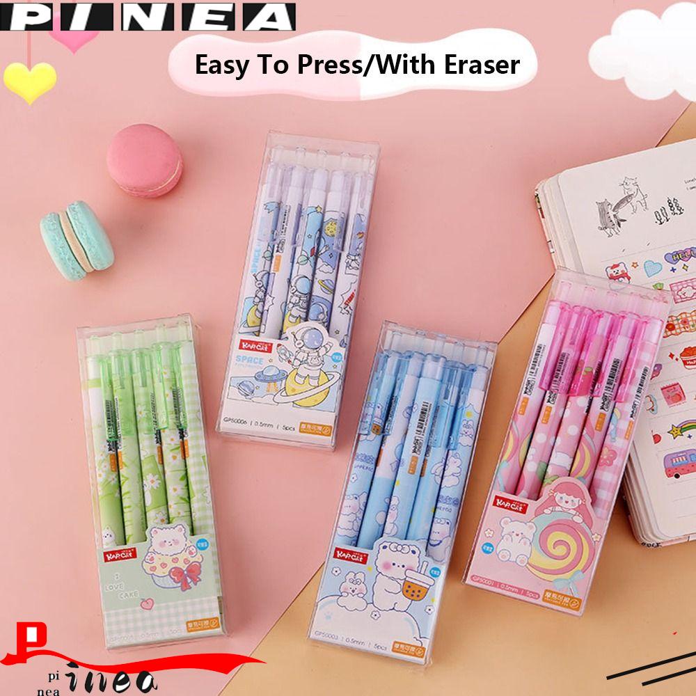 Nanas 5PCS/Set Pena Gel Alat Tulis Kartun Dapat Dihapus Tekan Type Signature Pen