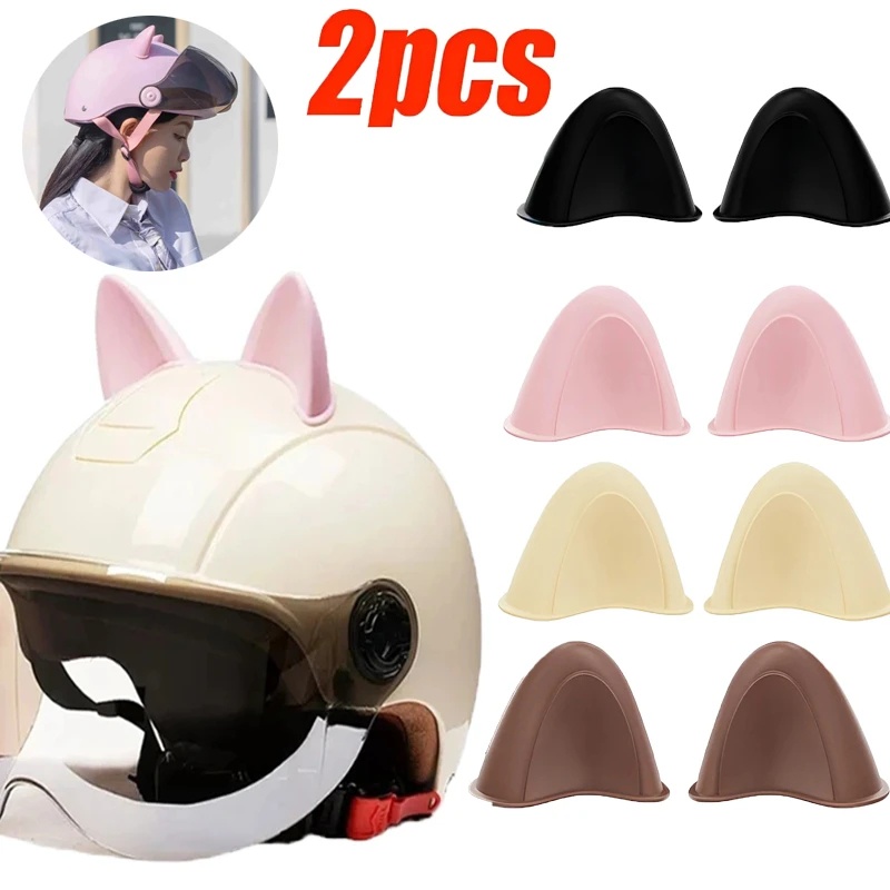 [Unggulan] 2pcs Lucu Telinga Kucing Helm Dekorasi Kepribadian 3D Telinga Kucing Stiker Universal Warna-Warni Helm Tanduk Setan Dekorasi Stiker Kartun DIY Motor Aksesoris Elektrik