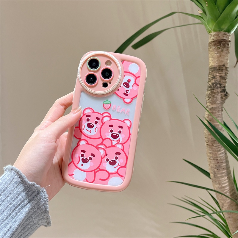 IPHONE Casing Ponsel Kartun Beruang Strawberry Cocok Untuk Iphone14 11 13 12 Pro Max All Inclusive Kontras Vinnie Bear Case Silikon Kartun