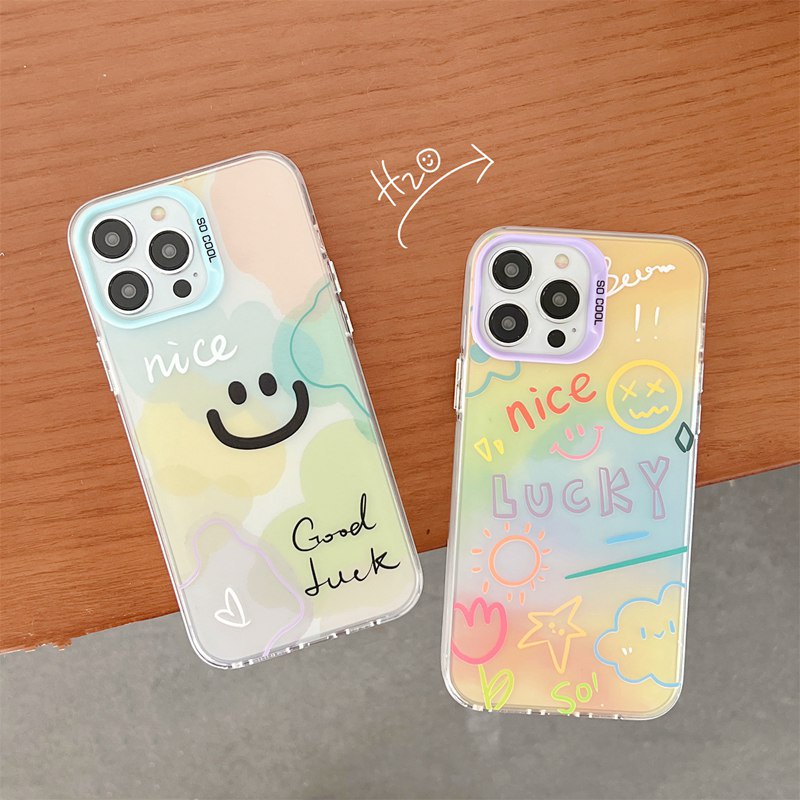 Nice Colorful Gradient Smile Skin Feel Soft Case HP iP iPhone 12 13 14 Pro Max 11 Girl Woman FTD Casing Apple