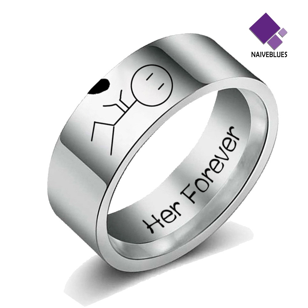 &lt; Naiveblues &gt; Her Forever His Always Kartun Abstrak Cincin Perhiasan Stainless Steel