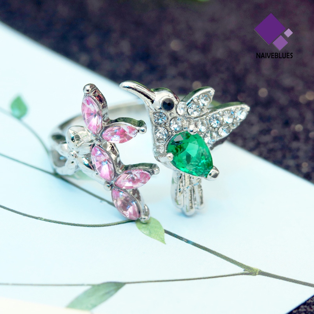 &lt; Naiveblues &gt; Elegan Cubic Zirconia Bunga Burung Terbuka Cincin Wanita Pesta Perhiasan Hadiah