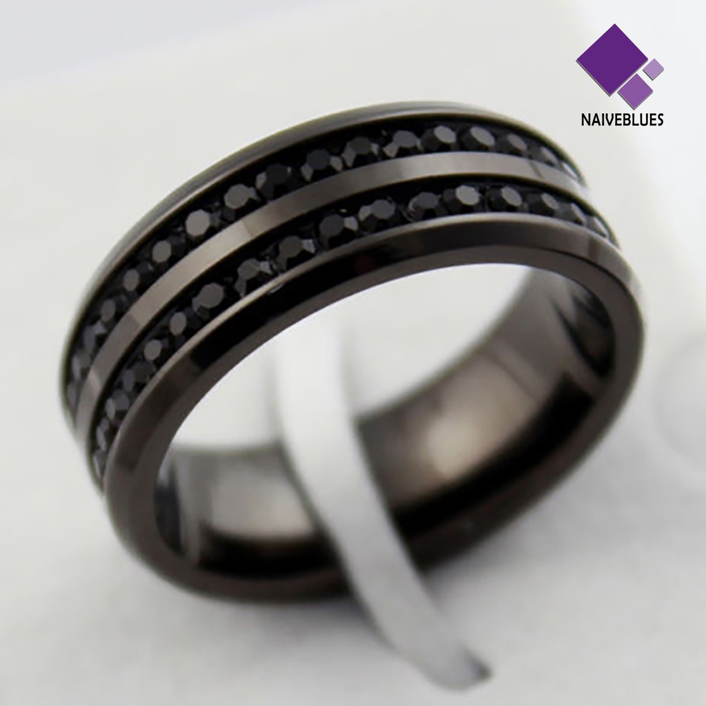 &lt; Naiveblues &gt; Band Cincin Berlian Imitasi Dekorasi Perhiasan Hadiah Stainless Steel Pria Wanita Band Ring Untuk