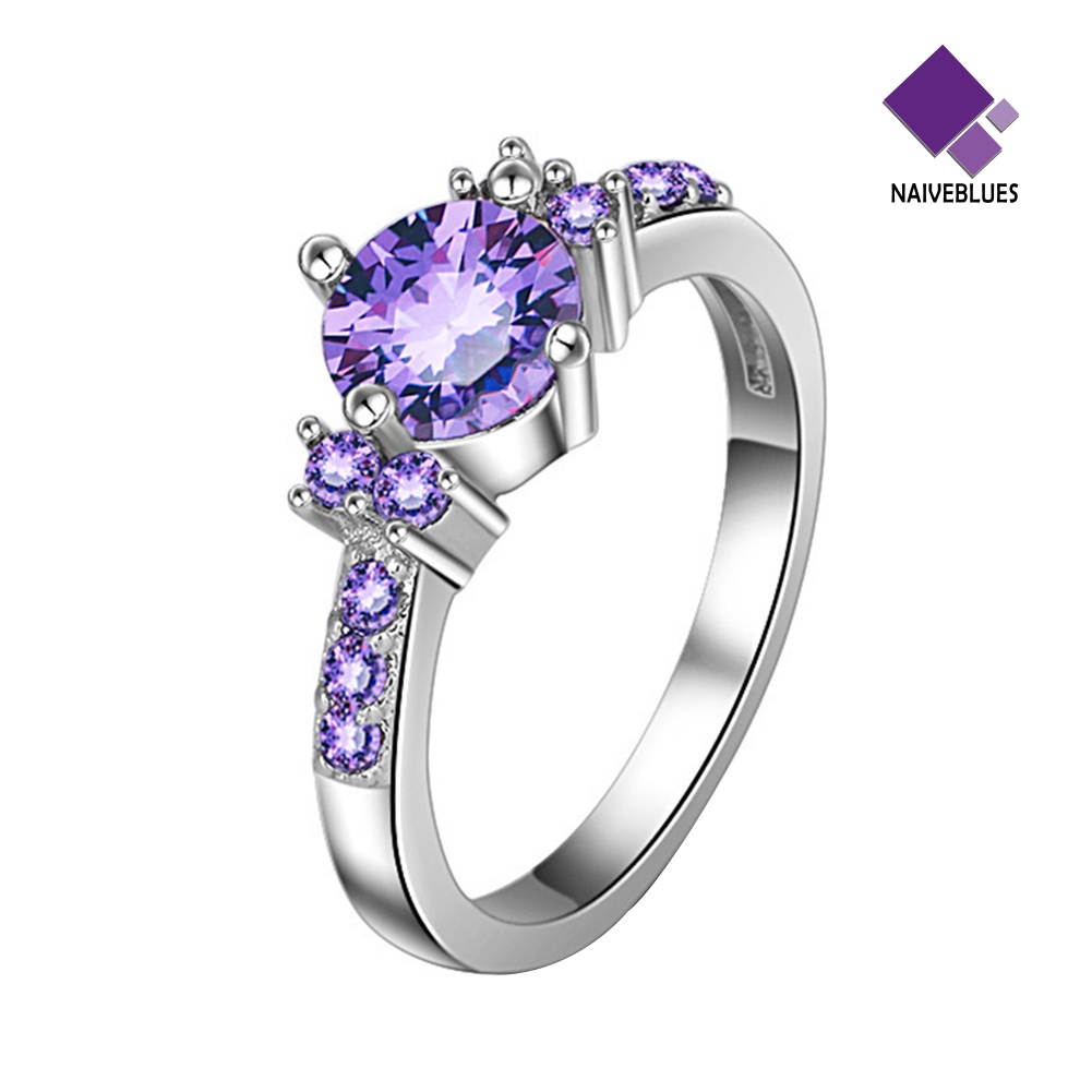 &lt; Naiveblues &gt; Mewah Wanita Faux Amethyst Bertatahkan Jari Cincin Pernikahan Pertunangan Hadiah