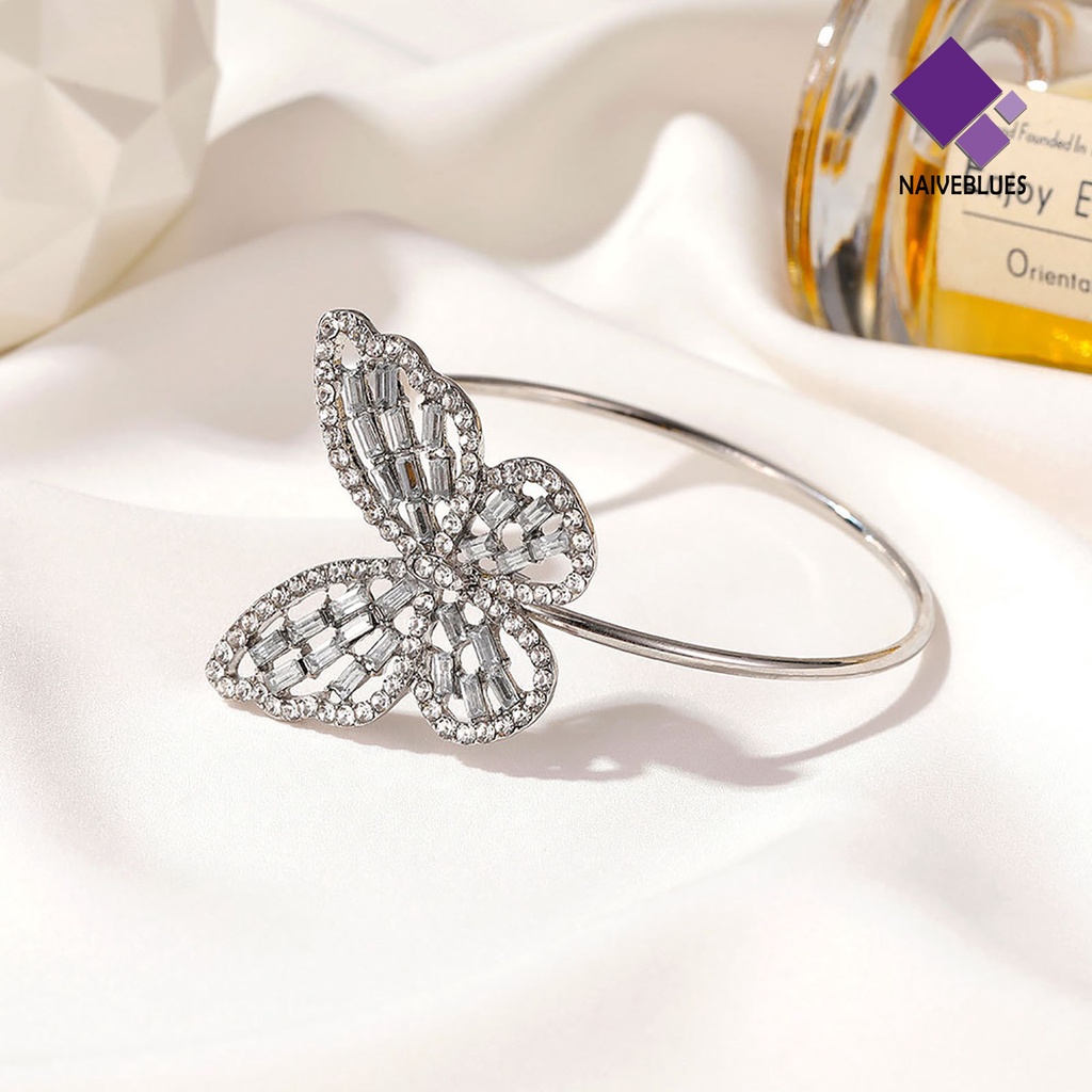 &lt; Naiveblues &gt; Bangle Stylish All-match Fleksibel Alloy Pembukaan Dapat Disesuaikan Kupu-Kupu Gelang Pesta