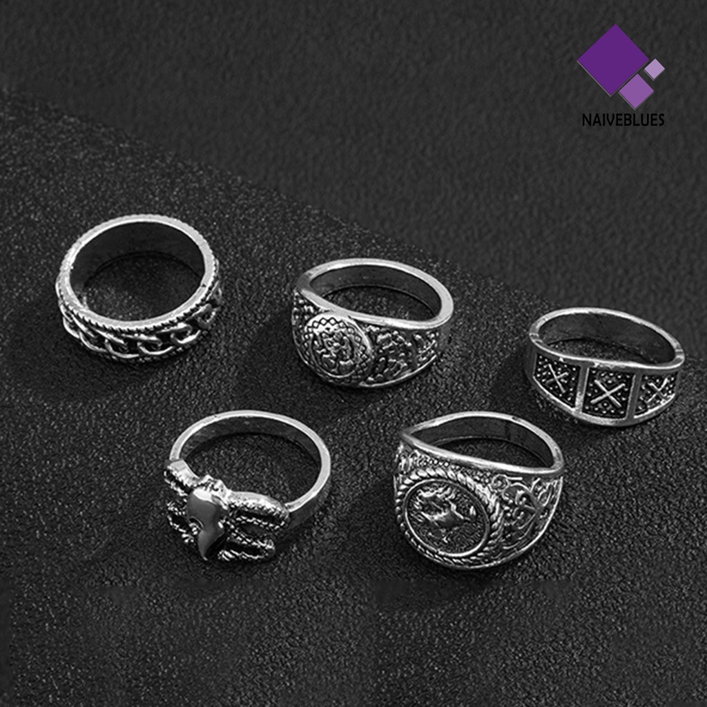 &lt; Naiveblues &gt; 5Pcs/Set Cincin Buku Jari Pola Halus Geometris Mewah Retro Dekorasi Perhiasan Vintage Gothic Joint