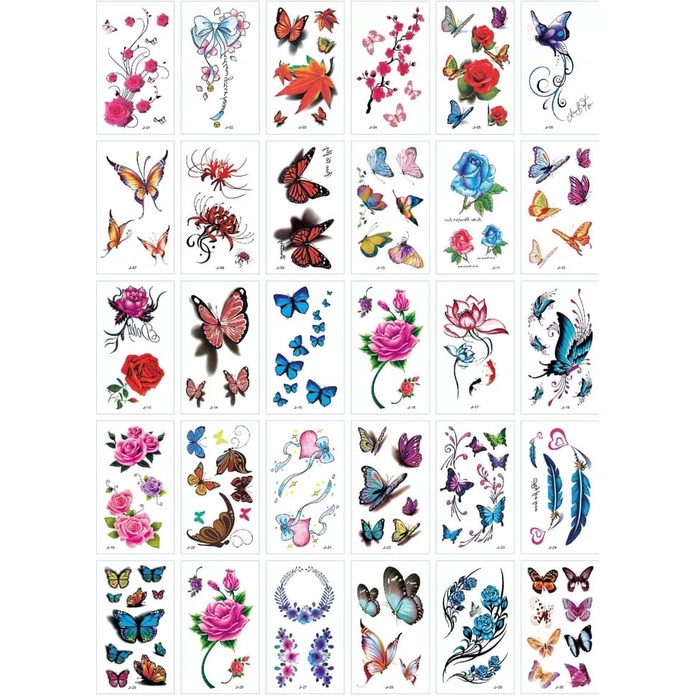 Tato Temporer Sticker Motif Bunga Tulisan Karakter Tahan Air 023