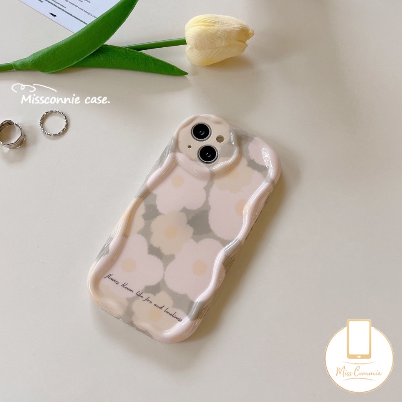 IPHONE Ins Musim Semi Segar Bunga Case Kompatibel Untuk Iphone11 14 12 13 Pro Max 7Plus XR X7 8 6s 6 Plus XS Max SE 2020 3D Bergelombang Tepi Melengkung Shockproof Lembut Mengkilap Penutup Belakang