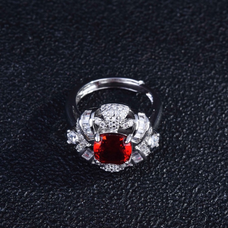 Goldkingdom Aksesoris Perhiasan Fashion Ready Stock T-Berbentuk Berlian Merpati Darah Ruby Cincin Dengan Micro Full Berlian Warna-Warni Pembukaan Harta Karun Cincin Untuk Wanita