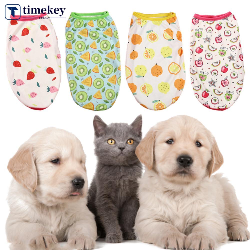 Timekey XS-M Musim Panas Lucu Motif Buah Anjing Peliharaan Rompi Lembut Motif Kartun Pakaian Anak Anjing Nyaman Untuk Kucing Anjing Kecil Sedang Semua Musim O7R2