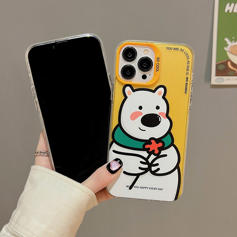 Black Cat &amp; White Bear Skin Feel Soft Case HP iP iPhone 12 13 14 Pro Max 11 Woman Girl FTD Casing Apple