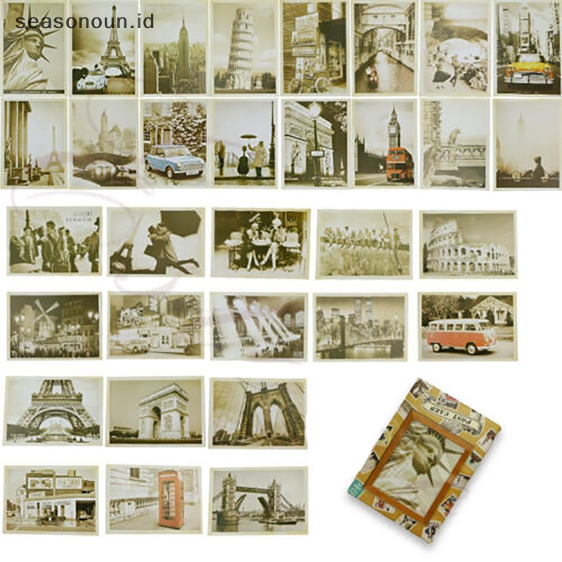 Seasonoun 32pcs travel postcard vintage landscape building Foto Gambar poster post Kartu.