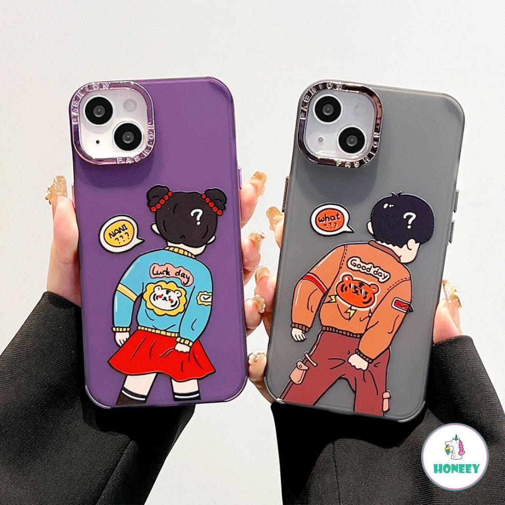 IPHONE Casing Ponsel Spoof Kartun Pasangan Lucu Untuk Iphone14 13pro 11 12 Pro Max7 8 Plus X XR XS Cover Berlapis Bingkai Warna-Warni