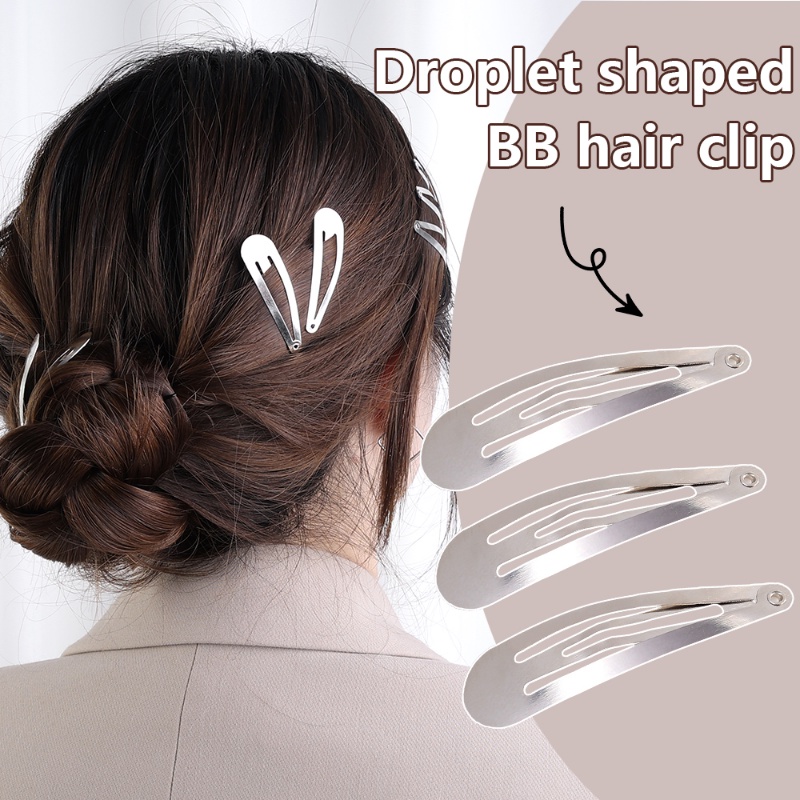 3 /5 /10pcs Gaya Harajuku Manis Keren Basic Snap Jepit Rambut Wanita Perempuan Y2k Metal Warna Silver Bentuk Tetesan Air Poni Samping BB Rambut Klip Aksesoris Rambut