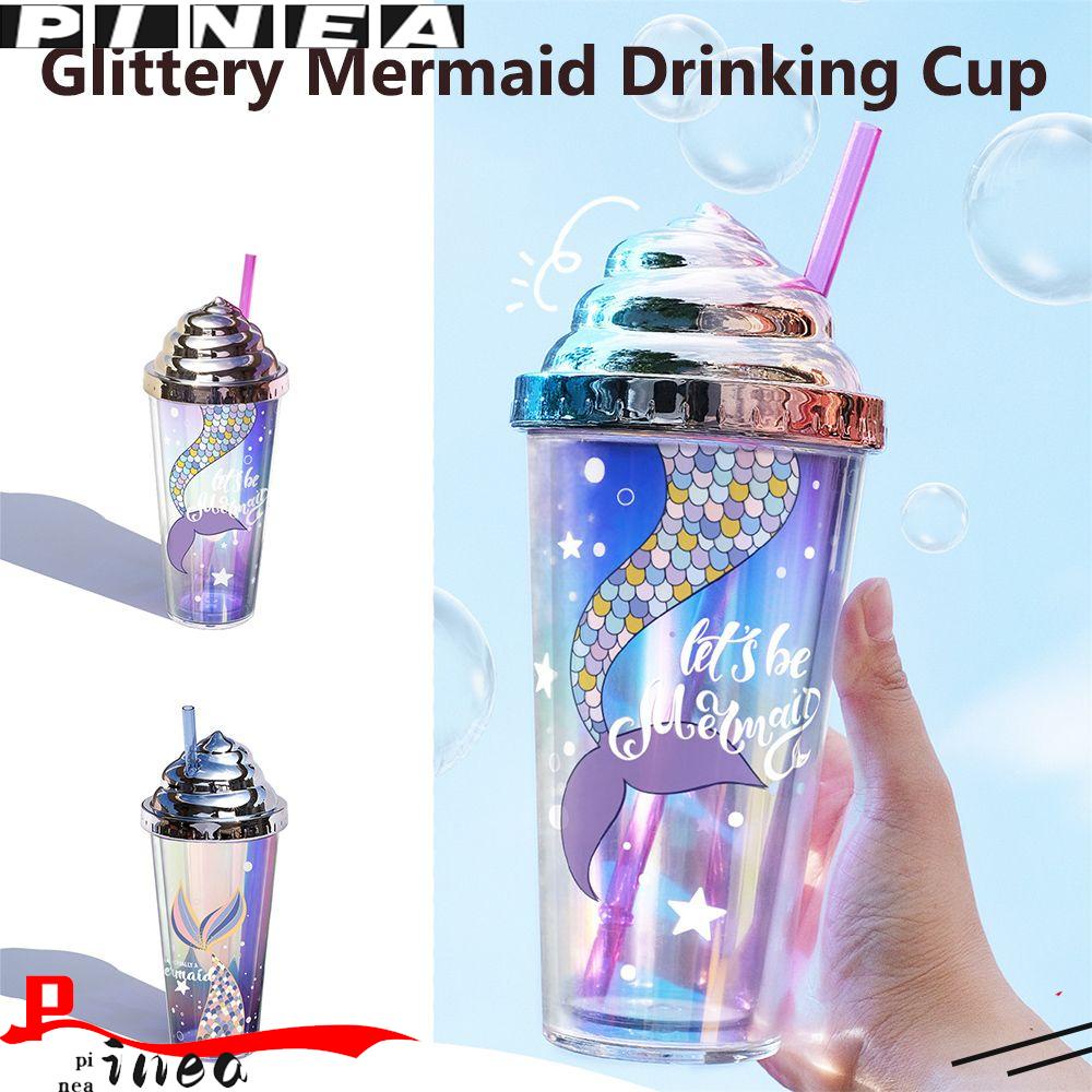 Nanas 420 ml Double Wall Botol Air Portable Reusable Drinkware Gradient Glittery Mermaid Juice Teh Susu Mug