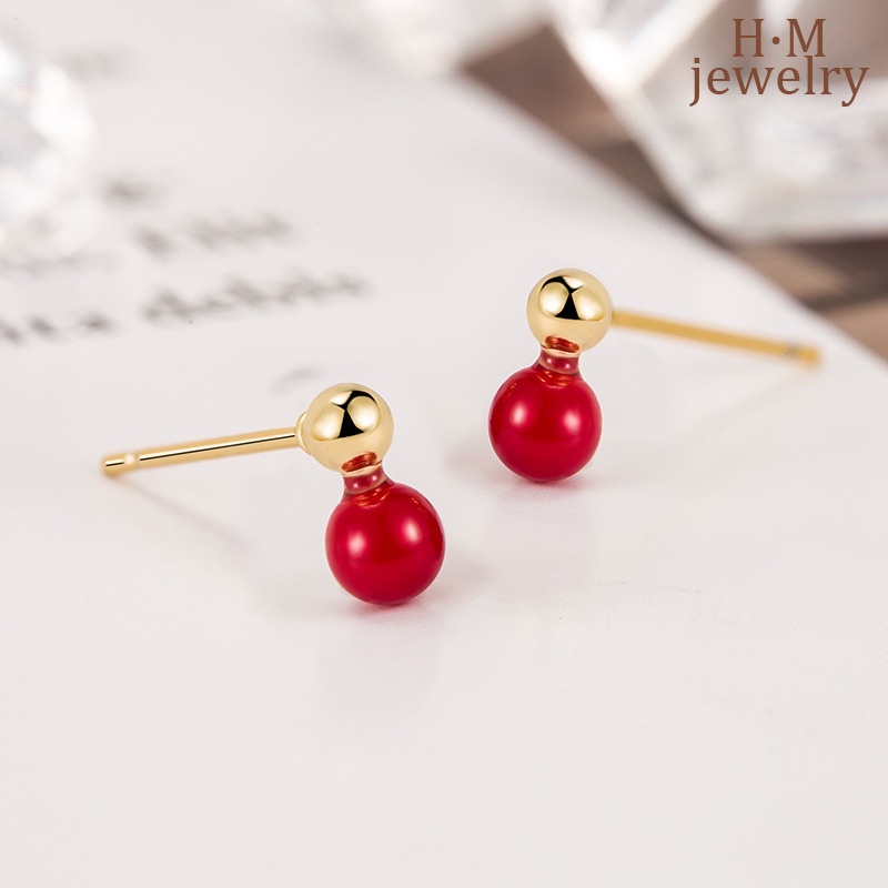 S925 Perak Vintage Red Bean Stud Earrings Indah Cahaya Mewah2023An Anting Baru