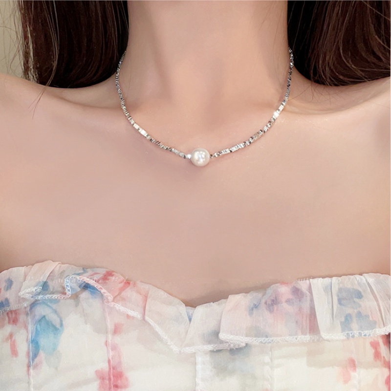 Kami Bunga Mewah S925 Perak Kecil Geometris Payet Mutiara Liontin Choker Kalung Untuk Wanita Perempuan Elegan Engagment Meeting Dinner Pesta Kalung Perhiasan