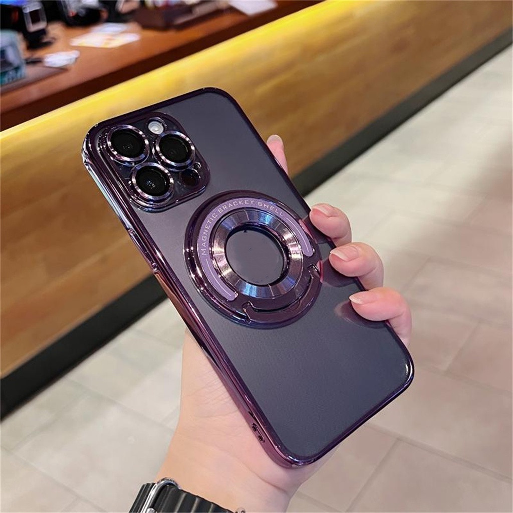 Casing Magnet Logam Mewah iphone 14 pro max plus case iphone 11 12 13 pro max case Kamera Perlindungan Lensa Dengan bracket shockproof protection soft case