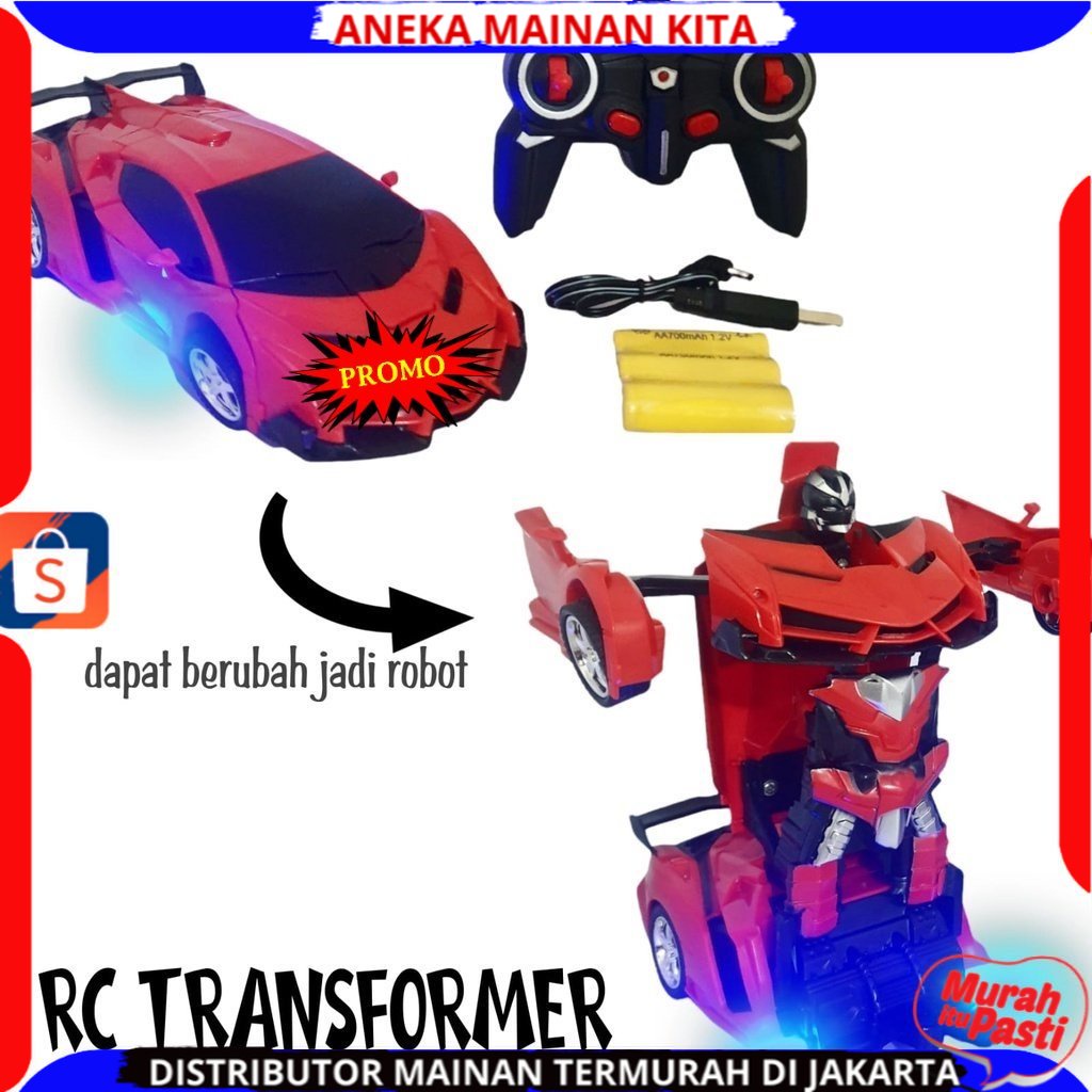 Mainan Mobil Remote Control Mobil Sport Car Robot Transform 1:18 Baterai Cas