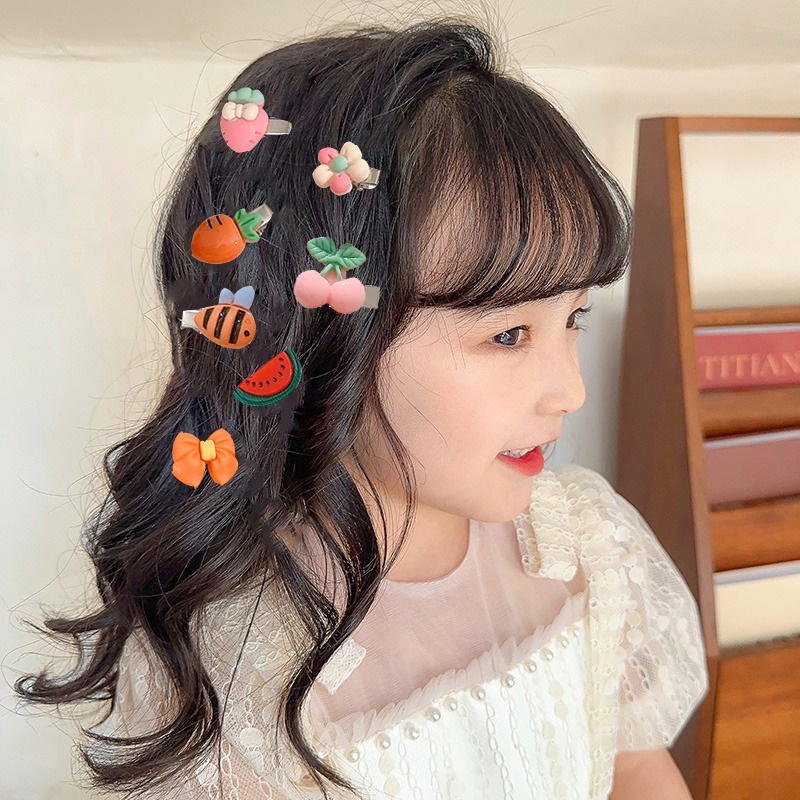 10pcs/set Sweet Mini Bunga Buah Sayuran Bentuk Hair Clip/Hewan Lucu Busur BB Jepit Rambut Gadis Hiasan Kepala