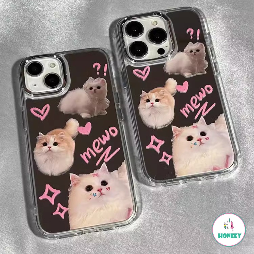 Ins Lucu Kartun Cinta Kucing Case Untuk iPhone 14 Pro Max12 13 Pro Max11 Fashion Makeup Cermin Lembut TPU Pelindung Penutup Belakang