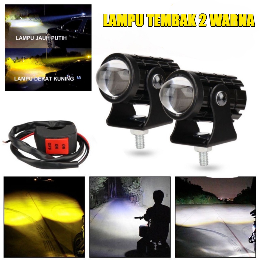 Lampu Tembak Laser Led Mini 2 Warna/SUPER TERANG 2 PCS/12V 20W SUPER TERANG GRADE A/LAMPU TEMBAK D2 MINI LASER LED/D2 HI LOW CAHAYA KUNING PUTIH/Lampu Tembak Sorot Foglamp/Mobil Motor Sorot Lasergun/LAMPU SOROT LED LASER