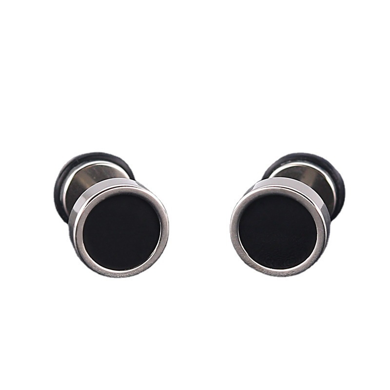 Korea Fashion Stainless Steel Punk Stud Earring Untuk Pria Baja Titanium Bulat Hitam Minyak Drip Earrings Perhiasan Hadiah