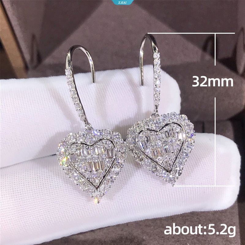 Wanita Cantik925 Sterling Perak Moissanite Anting 1ct Lab Berlian Cinta Tas Hati Drop Earrings Pt950 Perhiasan Lapis Emas [ZK]