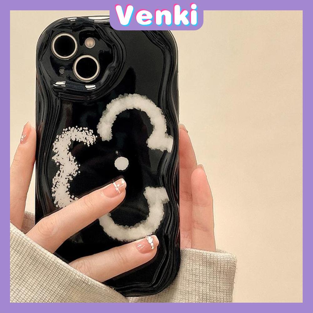 VENKI - For iPhone 11 Phone Case Curved Edge Wave Case Glossy Black TPU Airbag Shockproof Camera Case Sketch Flower Emoji Compatible with iPhone 14 13 Pro max 12 Pro Max xr xs max