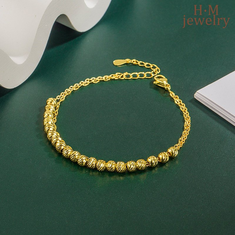 Double Layer Twin Fined Grace Ball Bracelet Gelang Emas Bermutu Tinggi All-Match Gelang Pacar