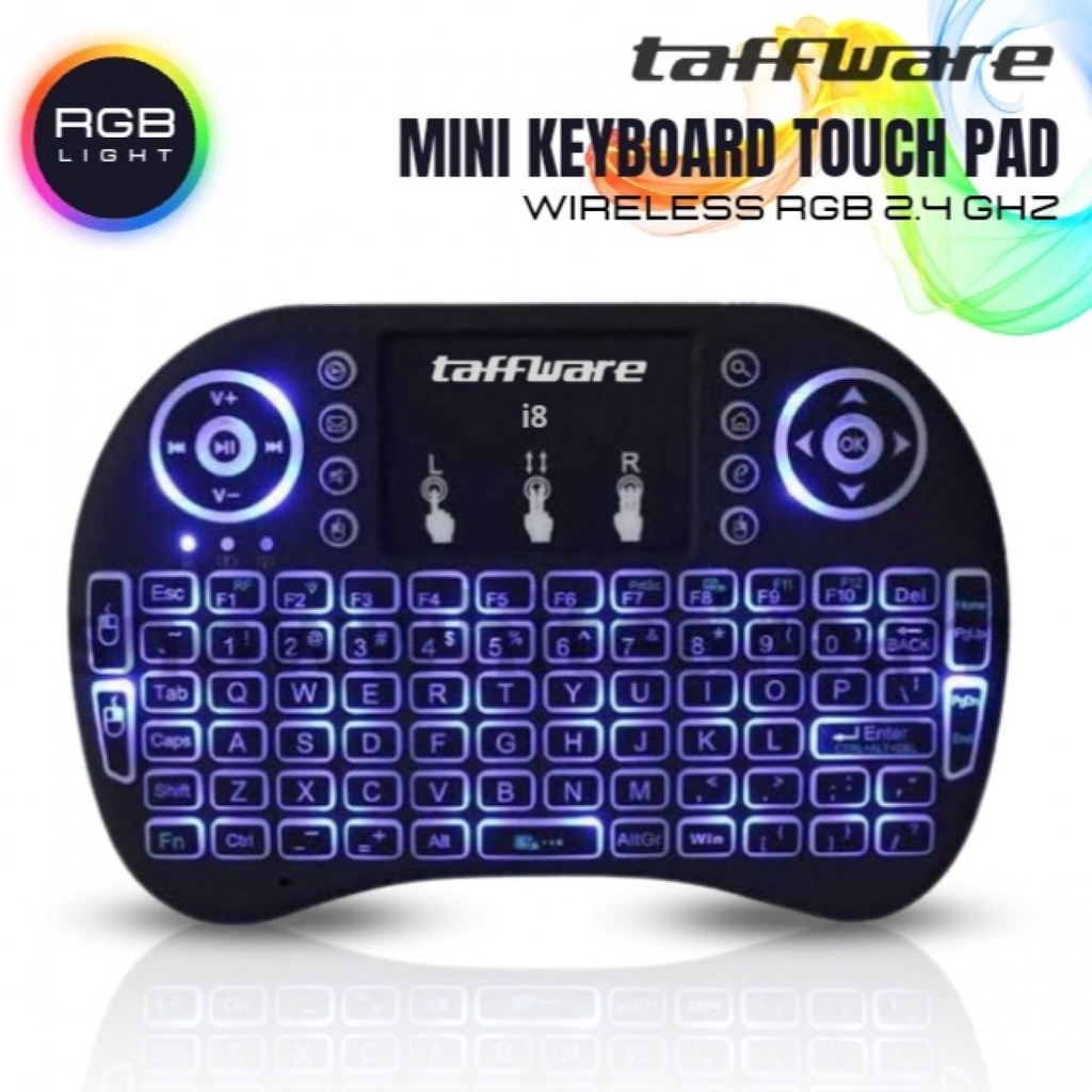 Taffware Air Mouse Wireless Mini Keyboard RGB 2.4GHz Dengan Touch Pad