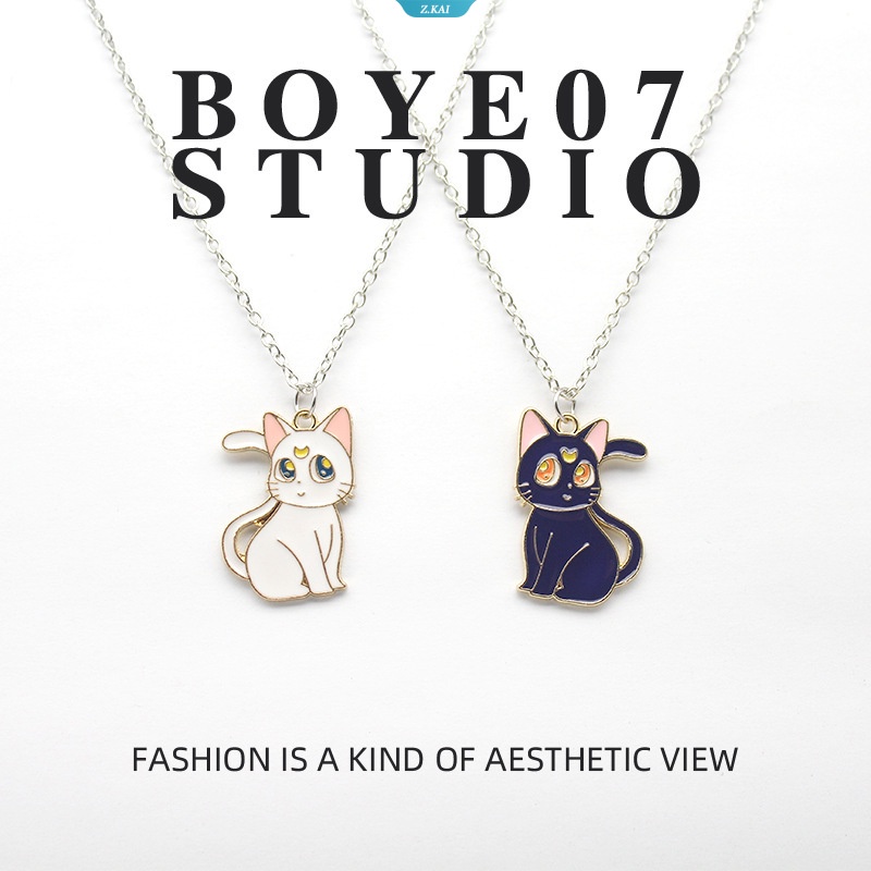 Fashion Logam Hewan Liontin Kalung Womens Tetes Minyak Kucing Biru Kucing Putih Pria Dan Wanita Siswa Pacar Aksesoris [ZK]