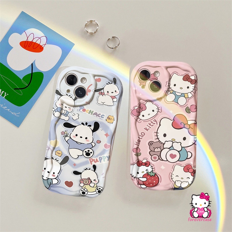 REDMI Casing 3D Wavy Curved Edge Untuk Redmi10 9 9A A1 9C NFC 10A 10C 9T A2 Note 11 8 9 11s 10 Pro Max 10 10s 10Pro Plus POCO M3 Kartun Lucu Pochacc Hello Kitty Lembut Pasangan Cover