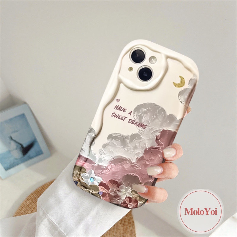 IPHONE Casing Tpu Lembut 3D Wavy Curved Edge Back Kompatibel Untuk Iphone11 13 14 12 Pro Max XR X XS Max6 7 8 6s Plus SE 2020 Kreatif Lukisan Cat Minyak Bunga Memiliki Mimpi Manis Cover