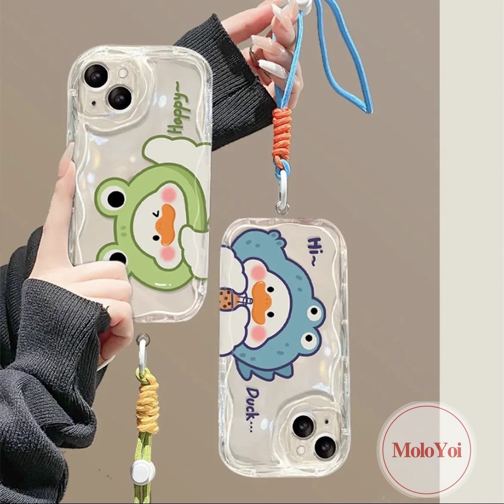 Casing Tepi Melengkung Bergelombang Transparan Bening 3D Kompatibel Untuk iPhone XR XS X Max11 14 12 13 Pro Max 7Plus 6 7 8 6s Plus 8Plus SE 2020 Kartun Lucu Bebek Lucu Kembali Lembut Tpu Cover