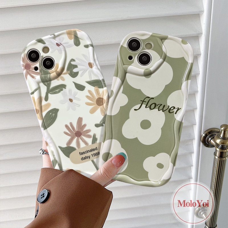 IPHONE Casing 3D Wavy Curved Edge Glossy Kompatibel Untuk Iphone6 7 6s 8plus 7Plus XR X XS Max 11 13 14 12 Pro Max SE 2020 Fresh Flowers Soft Tpu Rose Floral Cover