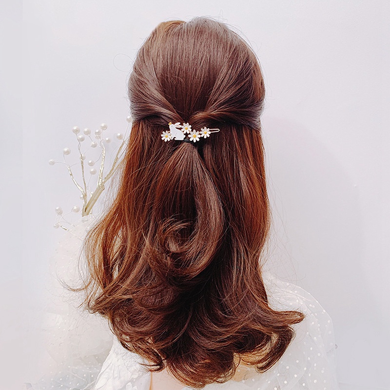 Jepit Rambut Daisy Lucu Segar Fun White Rabbit Flower Enamel Hairpin Fairy Girl Aksesoris Rambut Untuk Wanita