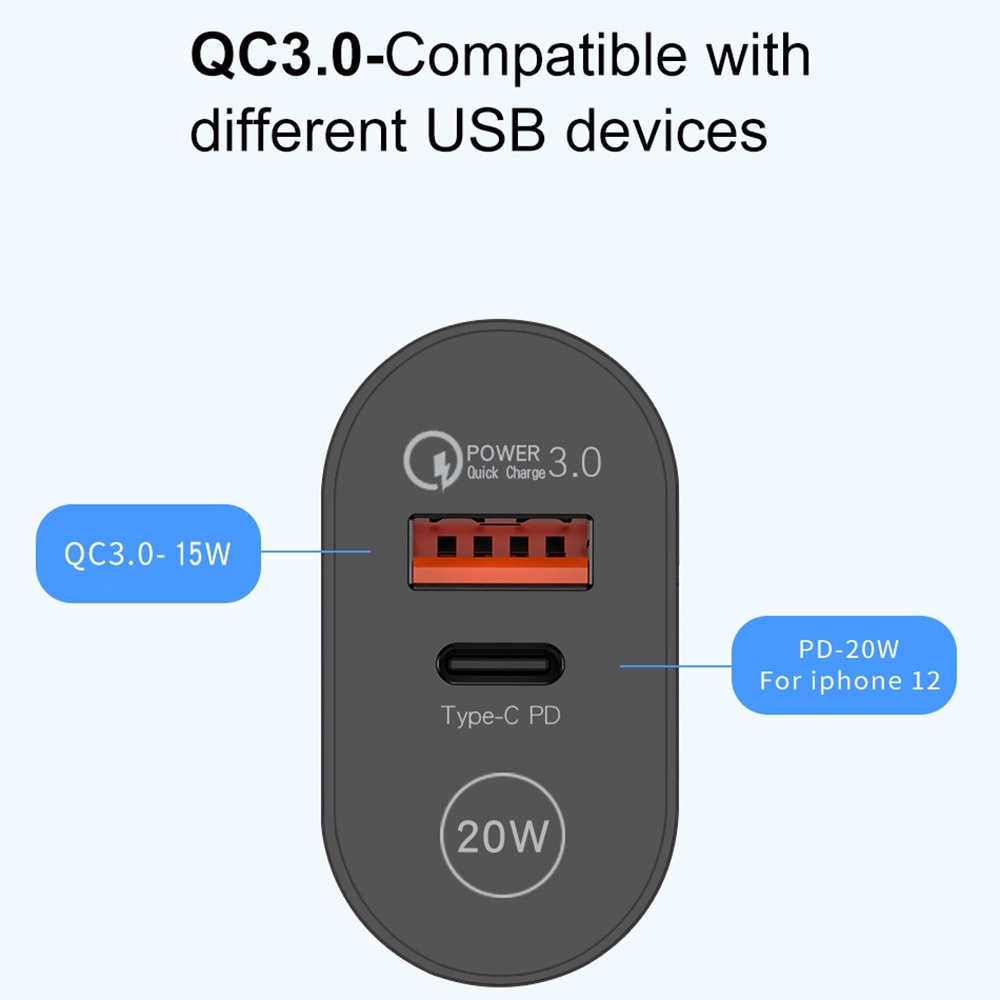 Baru PD 12W Charger Telepon 5V2.4A Kepala Cas Tipe-c PD Kepala Cas Adaptor Standar EU/US/UK