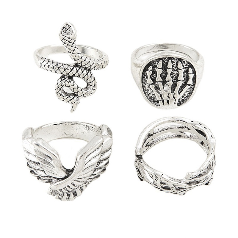 4pcs/set Vintage Ular Hewan Cincin Untuk Wanita Gothic Warna Silver Geometri Logam Alloy Jari Cincin Set Perhiasan