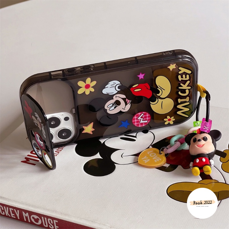 Flip Make Up Mirror Case Untuk OPPO A57 A15 A12 A5s A7 A5 A9 A3s A53 A31 A33 2020 A12E A77s A35 A77 A15s A11 A11K Kartun Lucu Mickey Minnie Mouse Snoopy Kreatif Soft Cover