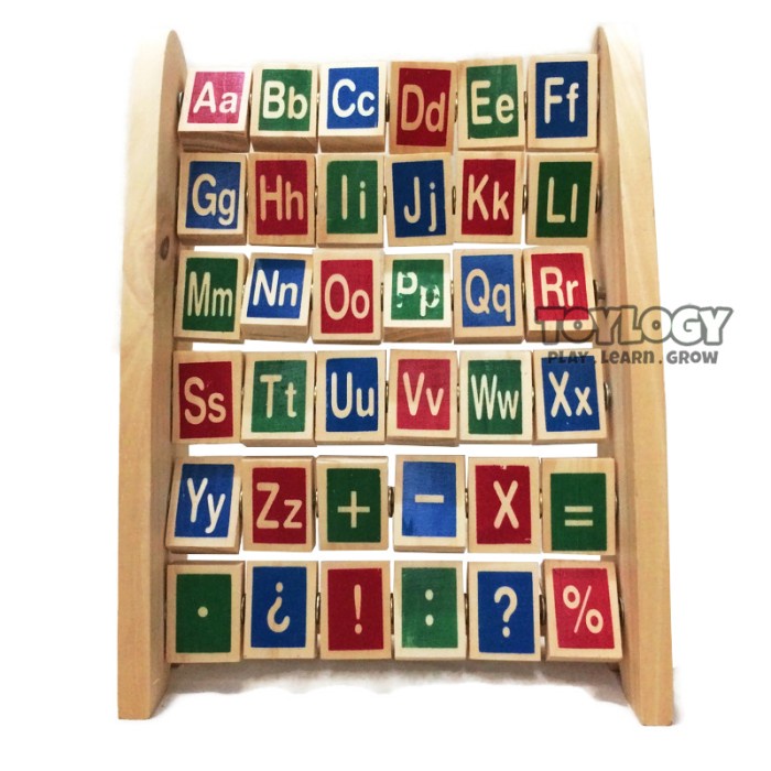 Mainan Kayu Edukasi Anak Huruf Alphabet Angka Berdiri Balok Abjad Papan Belajar Wooden Montessori