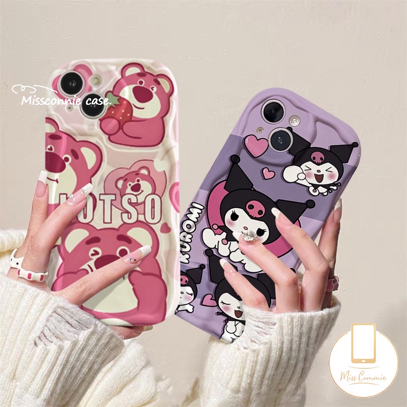 Pasangan Case Untuk Redmi Note9 10 8 12 11s 10S 11 10Pro Max Redmi 9A A1 9 10C A2 10 10A 9T 9C NFC POCO M3 Kartun Kuromi Cute Strawberry Bear Manyo 3D Wavy Curved Edge Glossy Cover