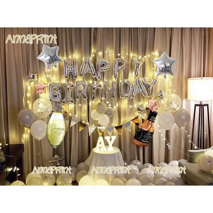 SALE Paket Balon Dekorasi Ulang Tahun Dewasa Botol Whisky Gelas Cheers - Dgn Lampu LED Termurah