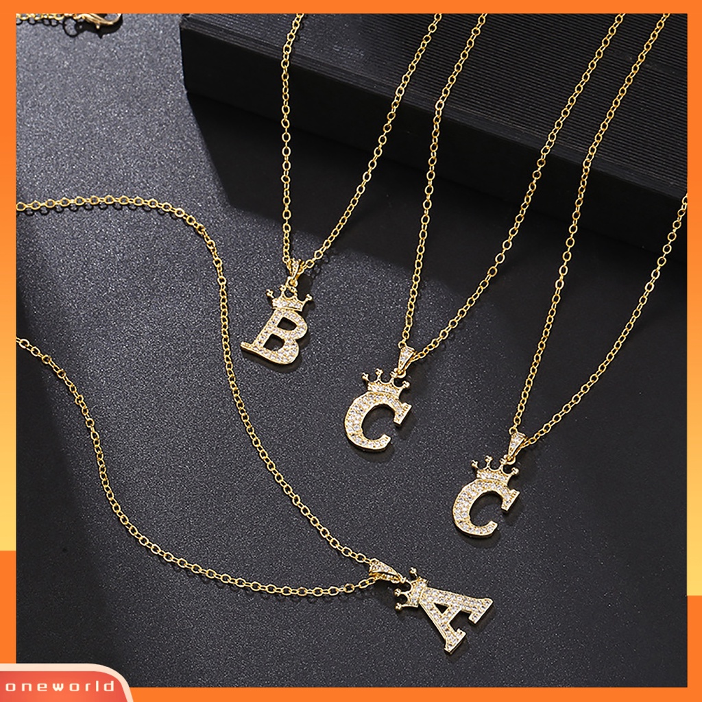 [ONE] Kalung Huruf Berlian Imitasi Mahkota Huruf Liontin Adjustable Rantai Wanita Necklace Untuk Hadiah