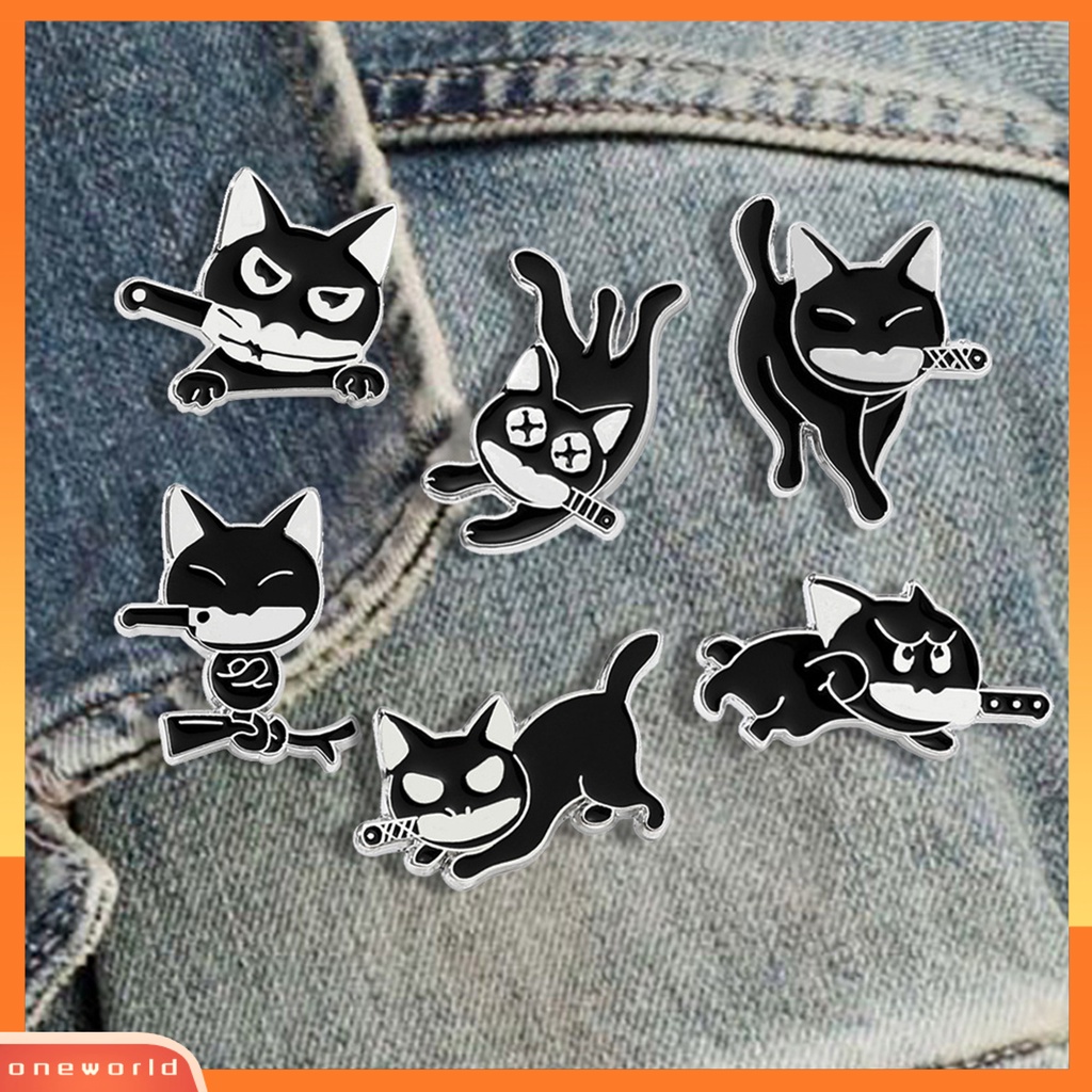 [ONE] Bros Kartun Kreatif All-match Perhiasan Fashion Pin Kerah Enamel Bentuk Kucing Hitam Untuk Pakaian