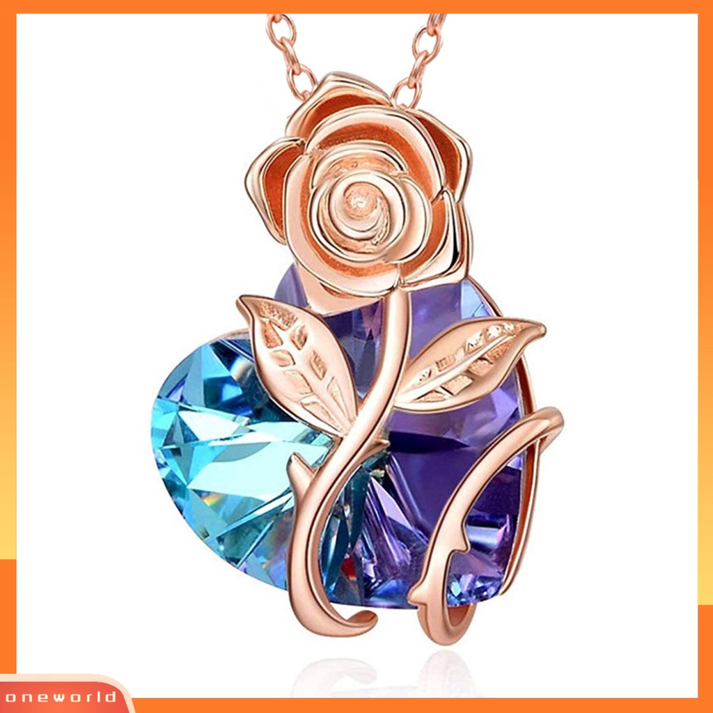 [ONE] Kalung Klavikula Elegan Nyaman Dipakai Rose Lapis Emas Mawar Kristal Imitasi Cinta Hati Wanita Kalung Untuk Pacaran